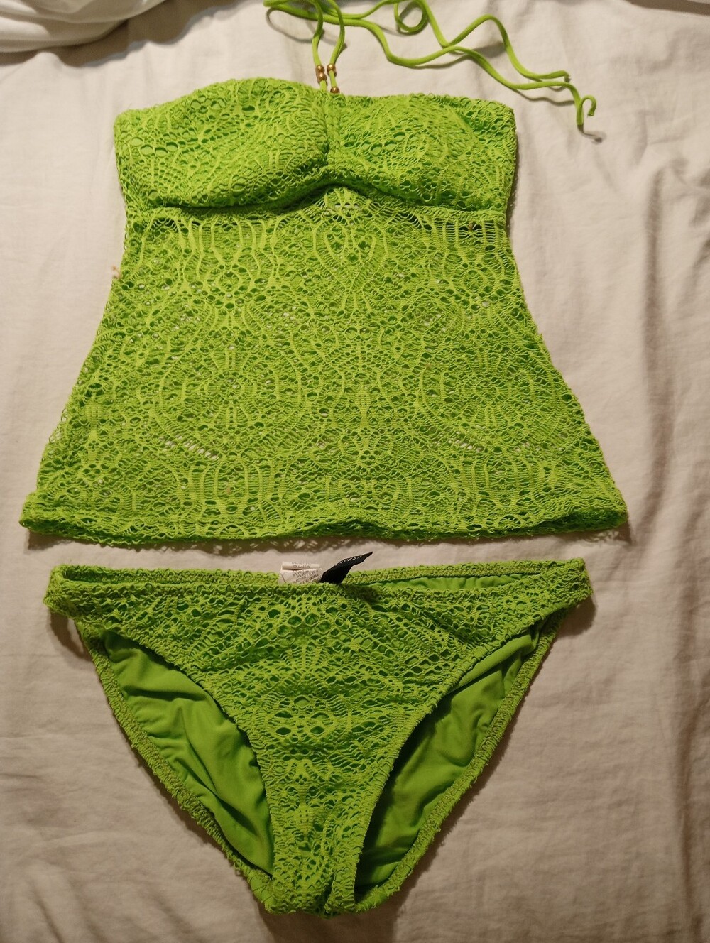 Ralph Lauren Lime Green Lace Tankini Swim Set